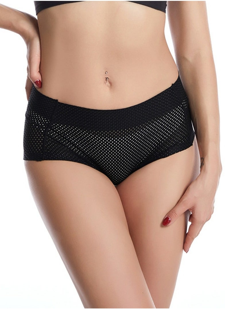 Loquat - Women's Solid Color Breathable Underwear Low-Waisted Sponge Pad Hip Lift Boxer Briefs Soft Stretch Underwear Panties Black - Image 1