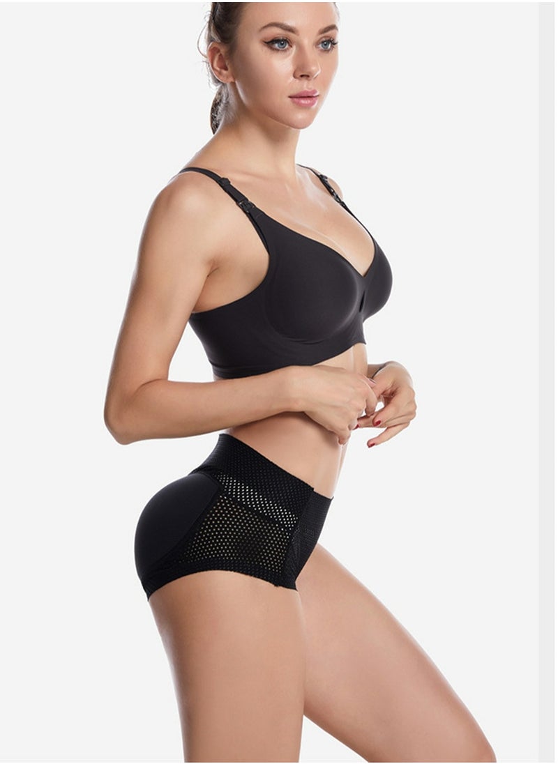 Loquat - Women's Solid Color Breathable Underwear Low-Waisted Sponge Pad Hip Lift Boxer Briefs Soft Stretch Underwear Panties Black - Image 1