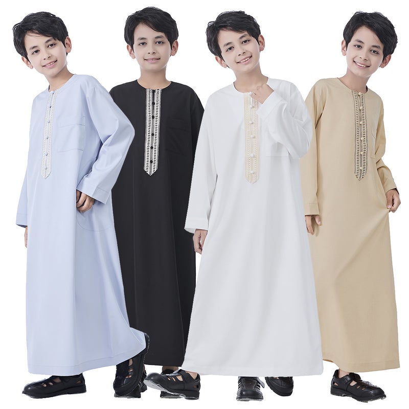كورتا تقليدية طويلة للأولاد بحاشية دانتيل مزيّنة، أزياء تقليدية للاحتفالات - Image 2