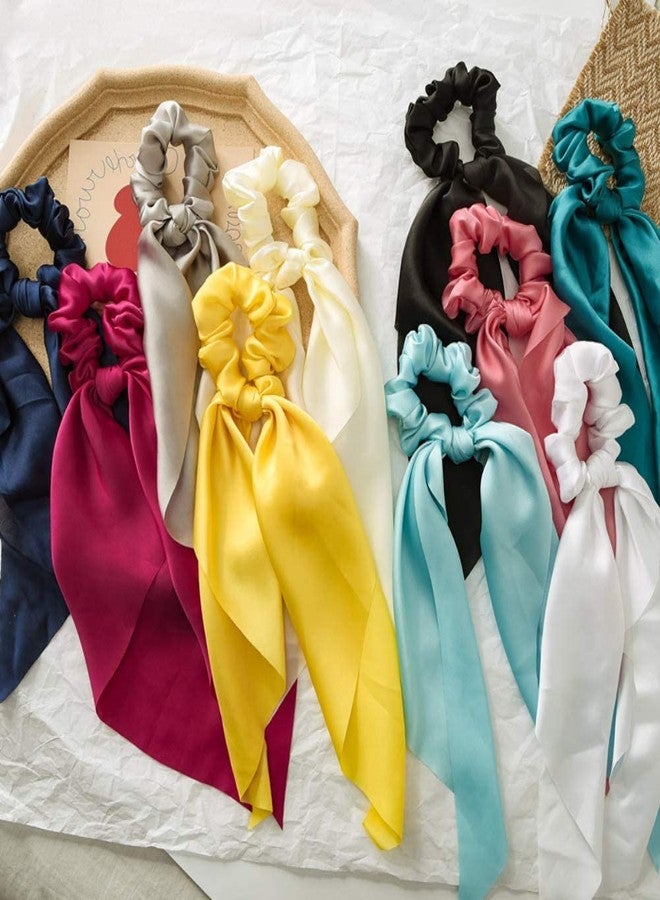 YSSZAM Yellow Women Girl Bow Satin Ribbon Ponytail Scarf Hair Tie Rope Scrunchies Elastic Band Hair Scrunchies Bands Hair Elastics and Ties - Image 4
