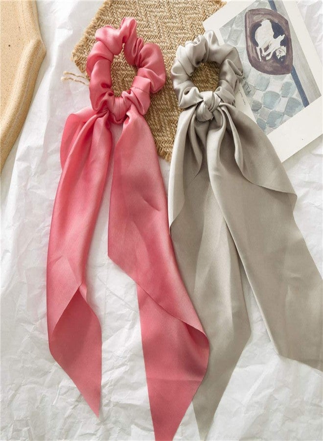 YSSZAM Yellow Women Girl Bow Satin Ribbon Ponytail Scarf Hair Tie Rope Scrunchies Elastic Band Hair Scrunchies Bands Hair Elastics and Ties - Image 2