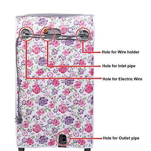 Vintage Pro Washing Machine Cover Suitable for Top Load Whirlpool 360°/Stain Wash Back Panel 6 Kg, 6.5 Kg, 7 Kg, 7.5 Kg (58cmsX58cmsX97cms, White & Pink Flower) - Image 5