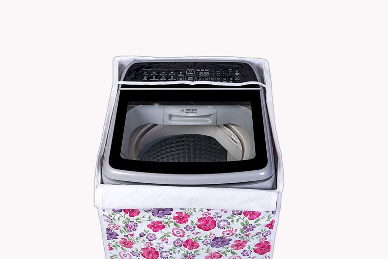 Vintage Pro Washing Machine Cover Suitable for Top Load Whirlpool 360°/Stain Wash Back Panel 6 Kg, 6.5 Kg, 7 Kg, 7.5 Kg (58cmsX58cmsX97cms, White & Pink Flower) - Image 2