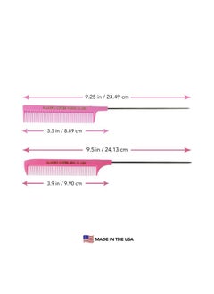 Allegro Combs XL Pintail Rat Tail Combs Parting Combs Metal Tail Foiling Combs Pin Combs 2 Pc. (PINK)  - Image 2