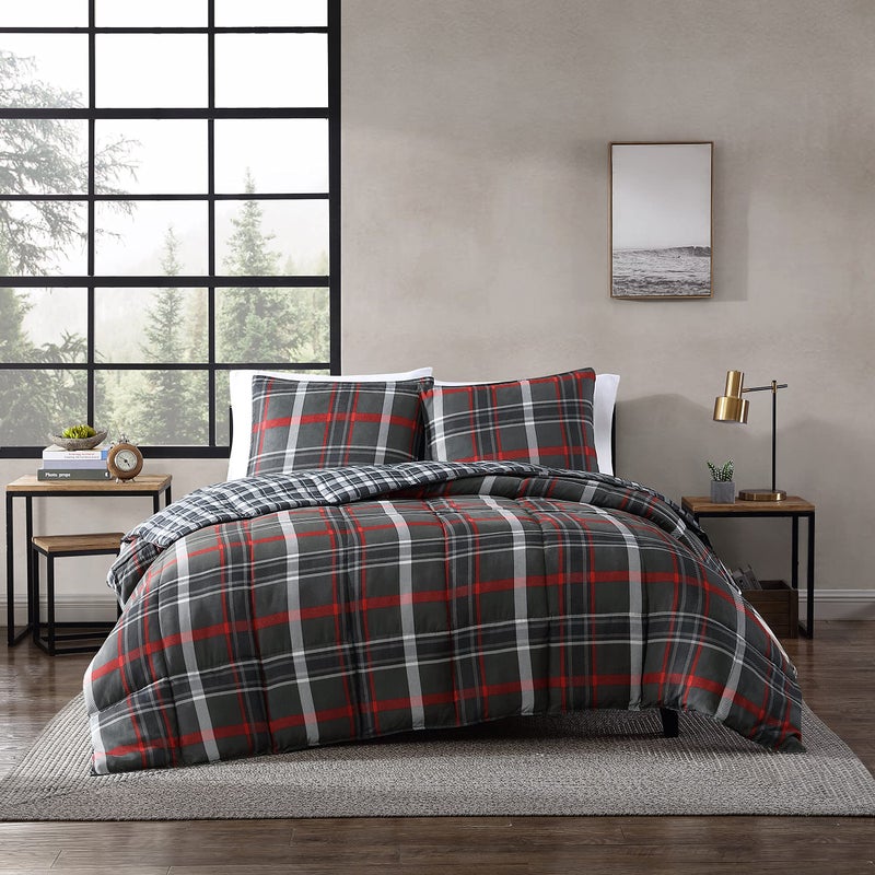Eddie Bauer Eddie Bauer  King Comforter Set Reversible Plaid Bedding with Matching Shams Home Decor for Colder Months Willow Dark Grey King 