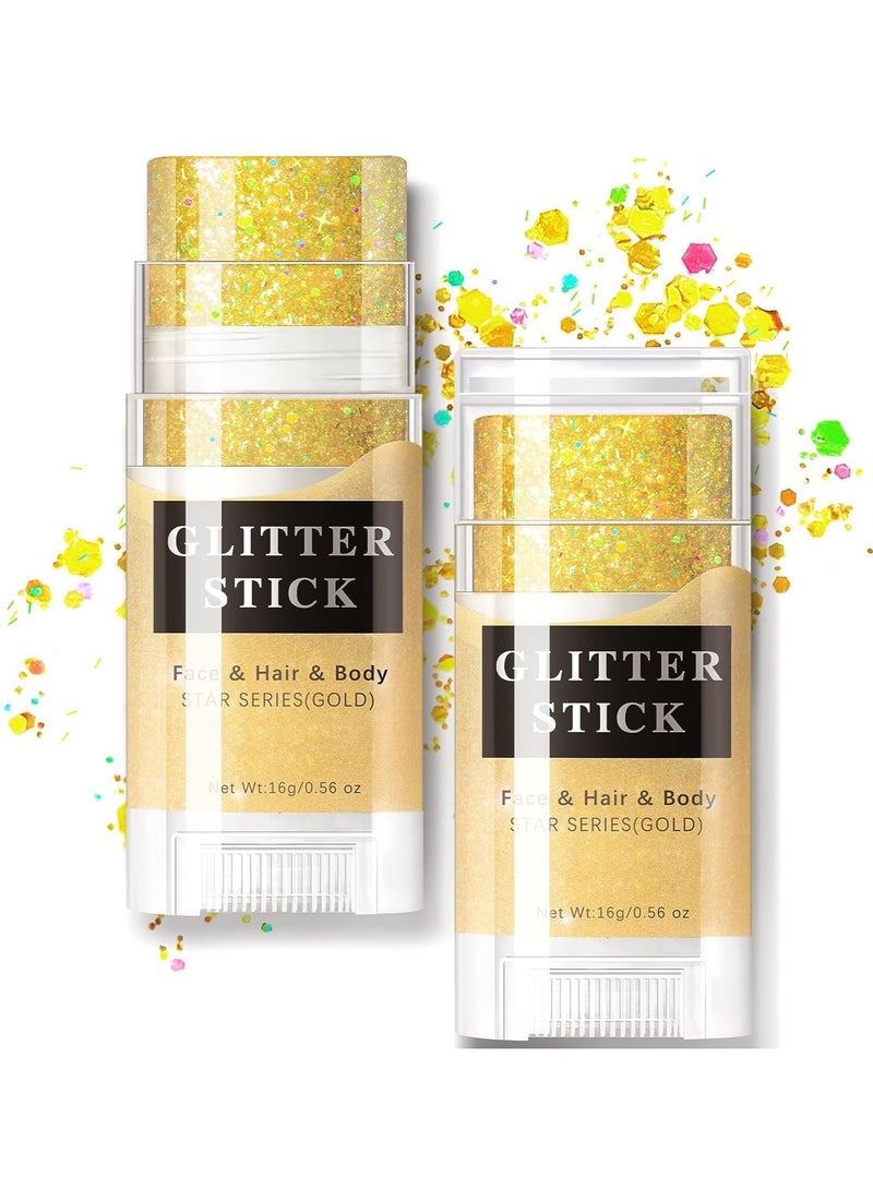 SOLARAE Gold Body Glitter Stick, Mermaid Sequins Face Glitter Gel, Holographic Chunky Glitter Face Paint for Singer Concerts Music Festival Rave Hair Accessories Sparkling Glitter Makeup for Women - Image 1