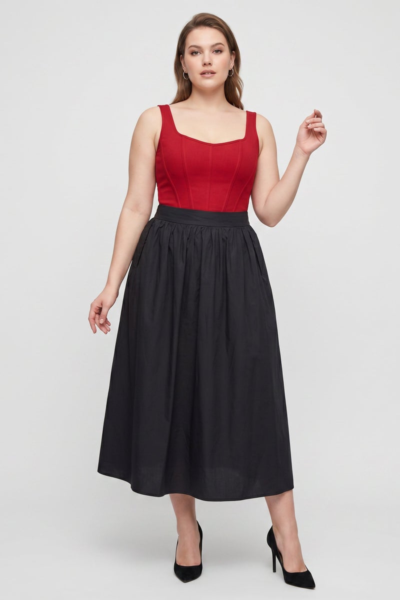 Threadbare Women Solid Midi Skirt, Black - Image 2