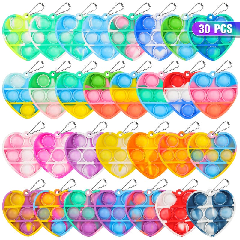 Genuvi Pop Fidget Toys Bulk Its Valentines Day Gifts for Kids Classroom 30 Pack Valentine Party Favors for Kids Mini Pop Heart Keychain It Fidgets for Classroom Prizes Exchange Birthday Goodie Bag Stuffers - Image 2
