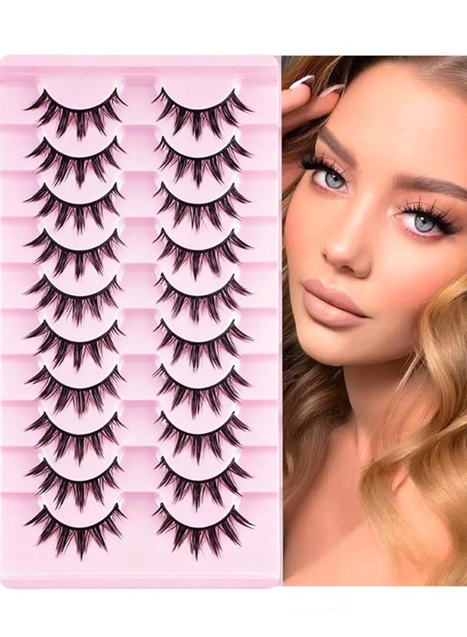 Happy D Manga Eyelashes, 10 Pair Natural Look False Eyelashes, Anime Lashes, Mink Wispy Fluffy Spiky 3D Volume Lashes Pack, Korean Japanese Cosplay Eyelashes for Women & Girls - Image 1