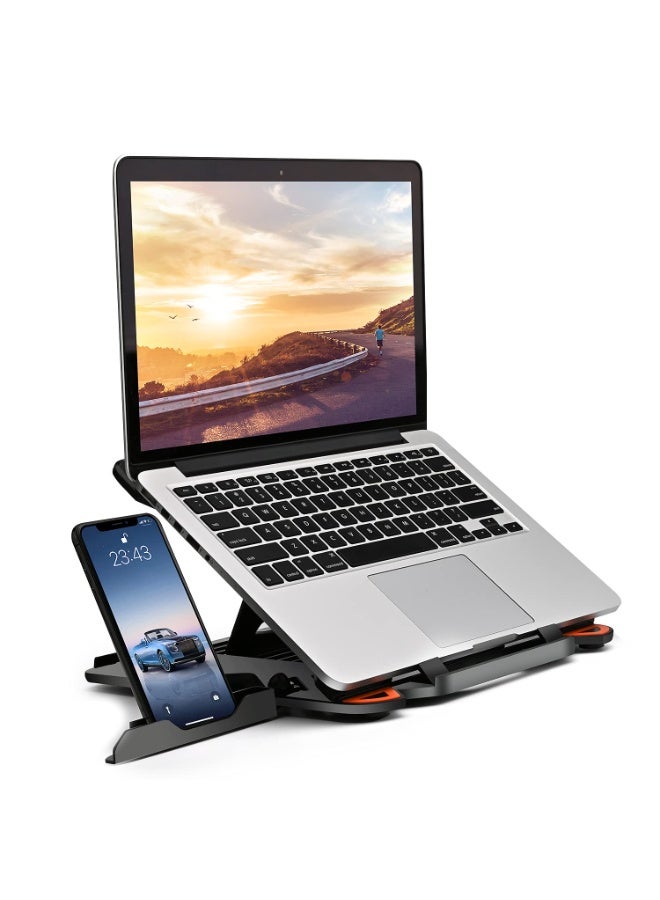 Ergonomic Adjustable Laptop Stand for Desk with Phone Holder & 360° Rotation - Foldable Portable Stand for 10-17" Laptops, MacBook Pro 16", Gaming Laptops, Tablets | Heavy-Duty & Ventilated Design - Image 1