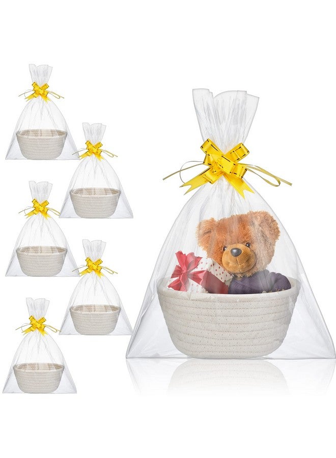 Tatuo 6 Sets Small Woven Basket with Gift Bags Pull Bows Empty Gift Baskets Bulk Cotton Rope Storage for Fathers Day Nursery Birthday Wedding Graduation(7.5 x 6.9 x 2.9 Inches) - Image 1
