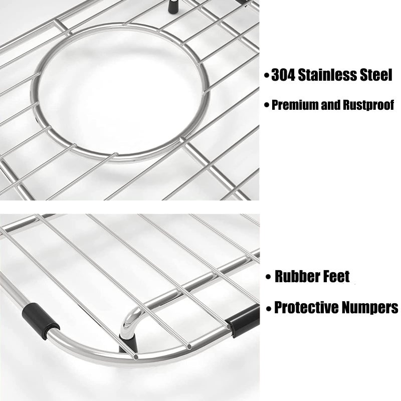 Orgneas Sink Protectors For Kitchen Sink  Universal Double Bowl Sink Bottom Grid 12.5""X10.5""X1.25""  304 Premium Stainless Steel Kitchen Sink Protector Grid Sink Grate Rack Centered Drain 2 Packs - Image 4