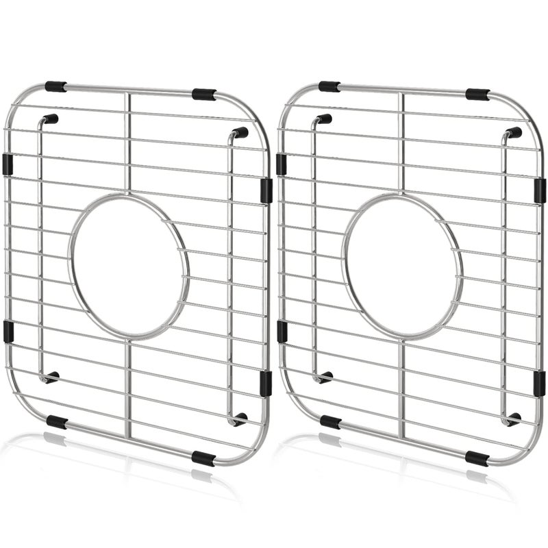 Orgneas Sink Protectors For Kitchen Sink  Universal Double Bowl Sink Bottom Grid 12.5""X10.5""X1.25""  304 Premium Stainless Steel Kitchen Sink Protector Grid Sink Grate Rack Centered Drain 2 Packs - Image 1