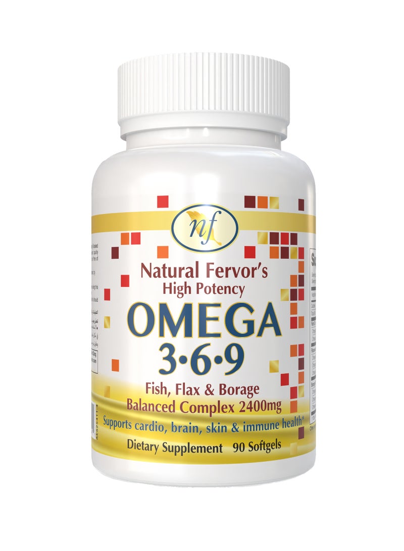 Natural Fervor High Potency Omega 3.6.9 Fish Oil Flax Seed And Borage Balanced Complex 2400 Mg 90 Softgel - Image 1