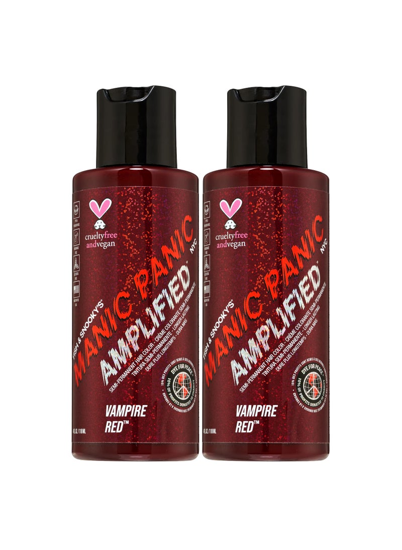 Manic Panic - MANIC PANIC Vampire Red Hair Color - Amplified - (2PK) Semi Permanent Hair Dye - Deep Blood Red Color Can Give Burgundy Tones To Unbleached Hair - For Dark, Light Hair - Vegan, PPD & Ammonia Free - Image 1