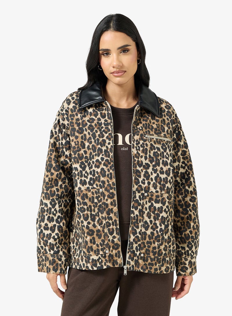 ONLY ONLIVRA CANVAS PU COLLAR JACKET - Image 1