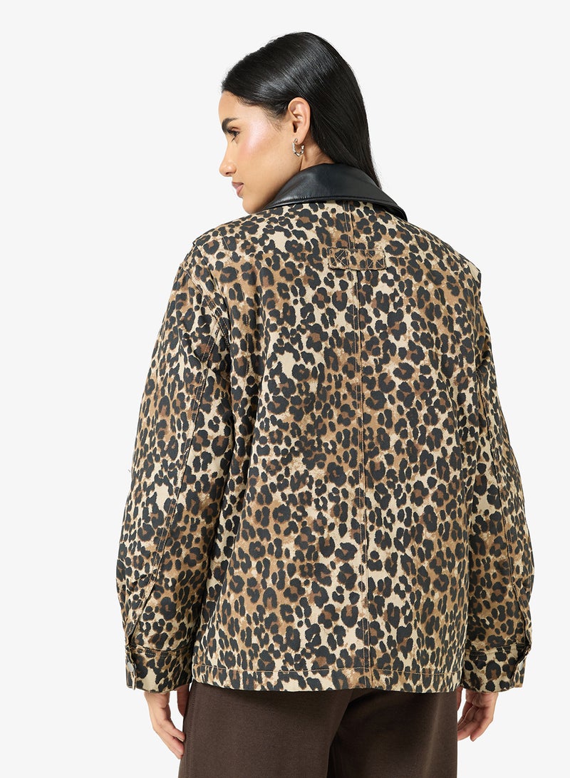 ONLY ONLIVRA CANVAS PU COLLAR JACKET - Image 2