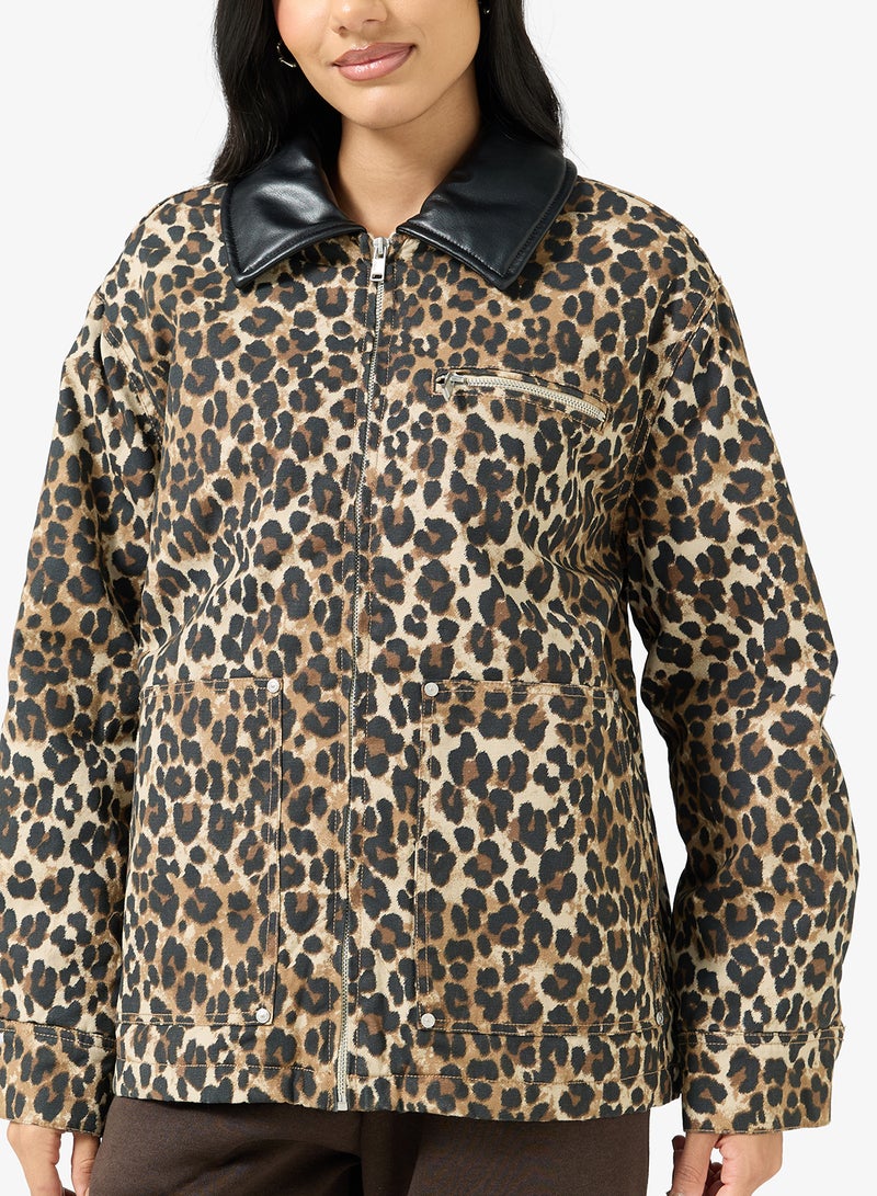 ONLY ONLIVRA CANVAS PU COLLAR JACKET - Image 3