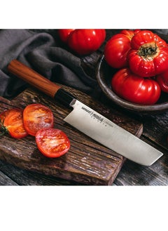 Samura Samura OKINAWA Nakiri Knife | 6.8"/172 mm | Double-Edged Blade | Rosewood Handle | AUS-8 Stonewash Blade | Precision Cutting | Corrosion Resistant  - Image 4