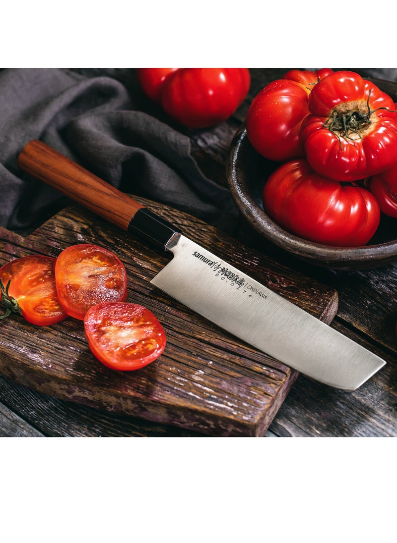 Samura Samura OKINAWA Nakiri Knife | 6.8"/172 mm | Double-Edged Blade | Rosewood Handle | AUS-8 Stonewash Blade | Precision Cutting | Corrosion Resistant  - Image 4