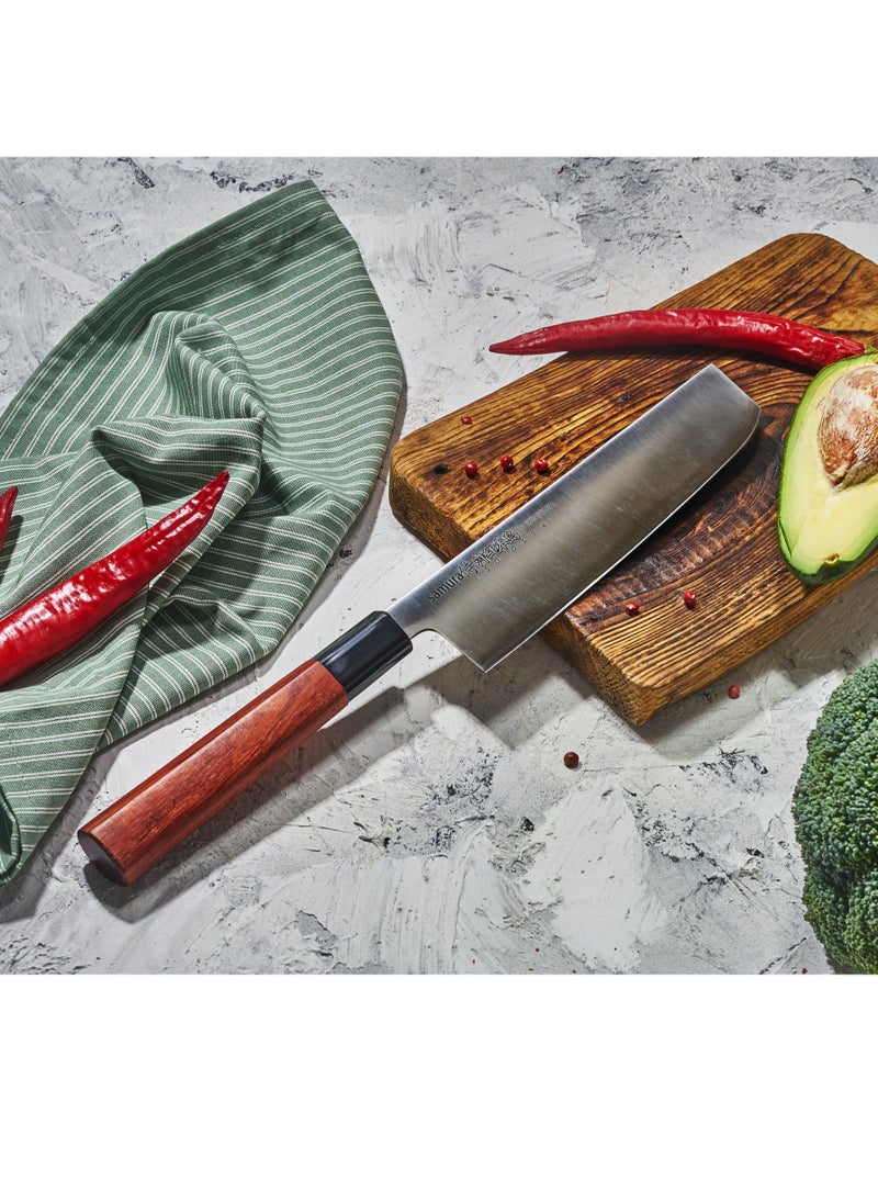 Samura Samura OKINAWA Nakiri Knife | 6.8"/172 mm | Double-Edged Blade | Rosewood Handle | AUS-8 Stonewash Blade | Precision Cutting | Corrosion Resistant  - Image 3