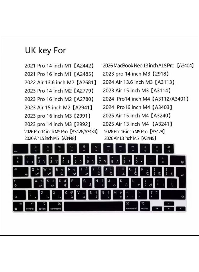 سام غطاء لوحة مفاتيح سيليكون عربي لأجهزة MacBook Air وMacBook Pro وMacBook Neo، واقي لوحة مفاتيح فائق النحافة مقاوم للماء والغبار - Image 2