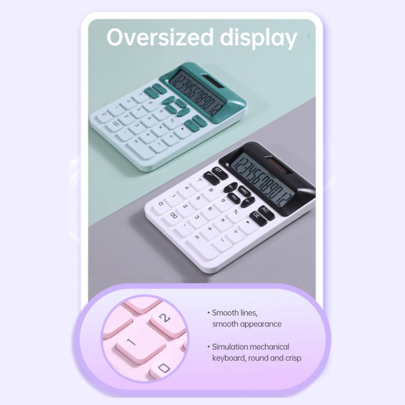 آلة حاسبة شمسية: شاشة LCD عالية الوضوح بمستوى 12 رقمًا - مفاتي ميكانيكية بقوة مزدوجة - تصميم مضغوط محمول ومتين للاستخدام في المنزل والمكتب - Image 5