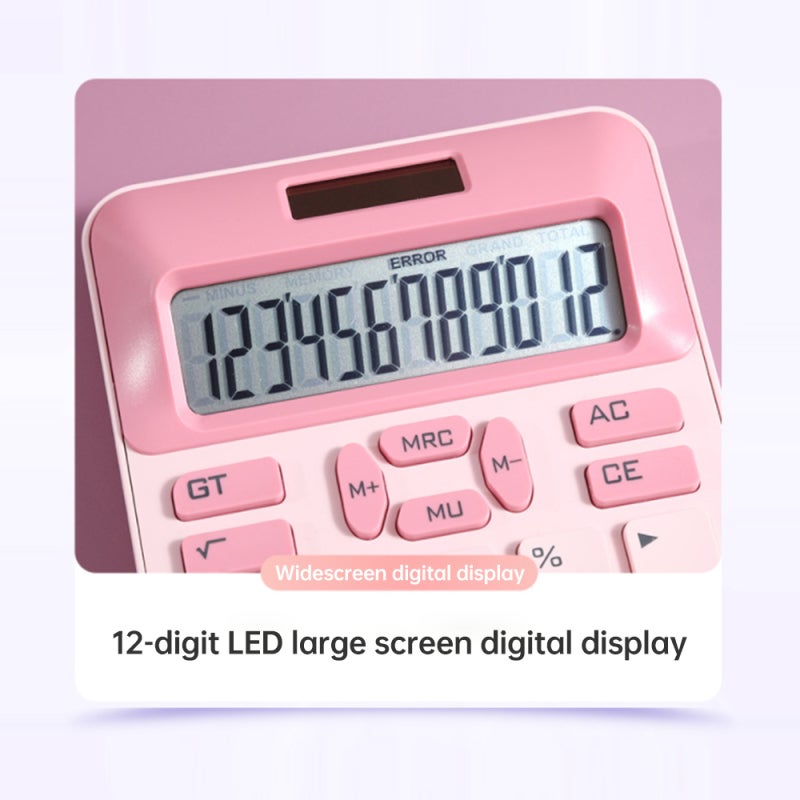 آلة حاسبة شمسية: شاشة LCD عالية الوضوح بمستوى 12 رقمًا - مفاتي ميكانيكية بقوة مزدوجة - تصميم مضغوط محمول ومتين للاستخدام في المنزل والمكتب - Image 2
