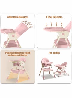 Baby High Chair, 4 In 1 Folding Recline Feeding Seat Height Adjustable Child Feeding Chair, Multifunctional Baby Dining Chair with Removable Double Compartment Plate（Pink） - pzsku/ZD5FCA368B7F1AB121BE1Z/45/_/1717035965/3089ded6-ca44-4816-95a0-cb0a4cdf05dd