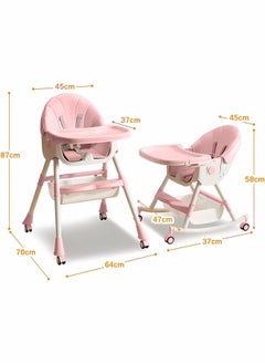 Baby High Chair, 4 In 1 Folding Recline Feeding Seat Height Adjustable Child Feeding Chair, Multifunctional Baby Dining Chair with Removable Double Compartment Plate（Pink） - pzsku/ZD5FCA368B7F1AB121BE1Z/45/_/1717035966/16f1e833-fd77-4bb2-9b70-967d3acc74d4