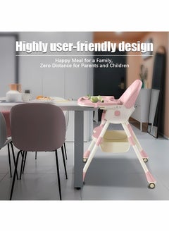 Baby High Chair, 4 In 1 Folding Recline Feeding Seat Height Adjustable Child Feeding Chair, Multifunctional Baby Dining Chair with Removable Double Compartment Plate（Pink） - pzsku/ZD5FCA368B7F1AB121BE1Z/45/_/1717035969/5f3e25e8-27dd-4fe7-9be8-4ef9471dcc8b