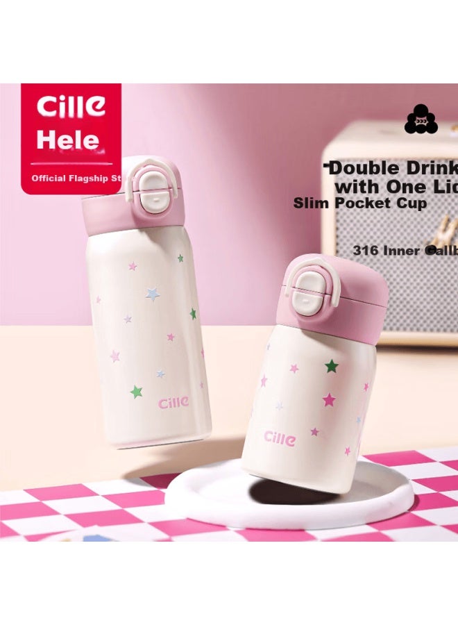 Cille Children's Insulated Cup, 316 Stainless Steel, Dual-drinking Student Mug, Portable For Boys And Girls, Outdoor Travel, Compact Bouncy Water Bottle - Image 1