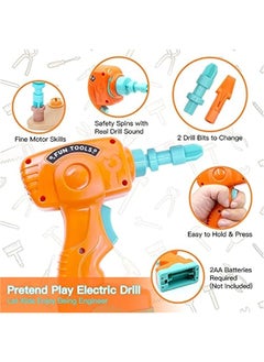 DURKU Kids Tool Set with Electric Drill - Pretend Play Construction Kit for Boys and Girls - Power Tool Box Set (144PCS)  - Image 5