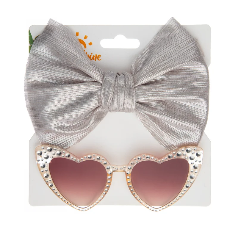 D'Daniela Freya Glasses and Bow Barrette Clip Set For Babies and Girls - Silver Grey