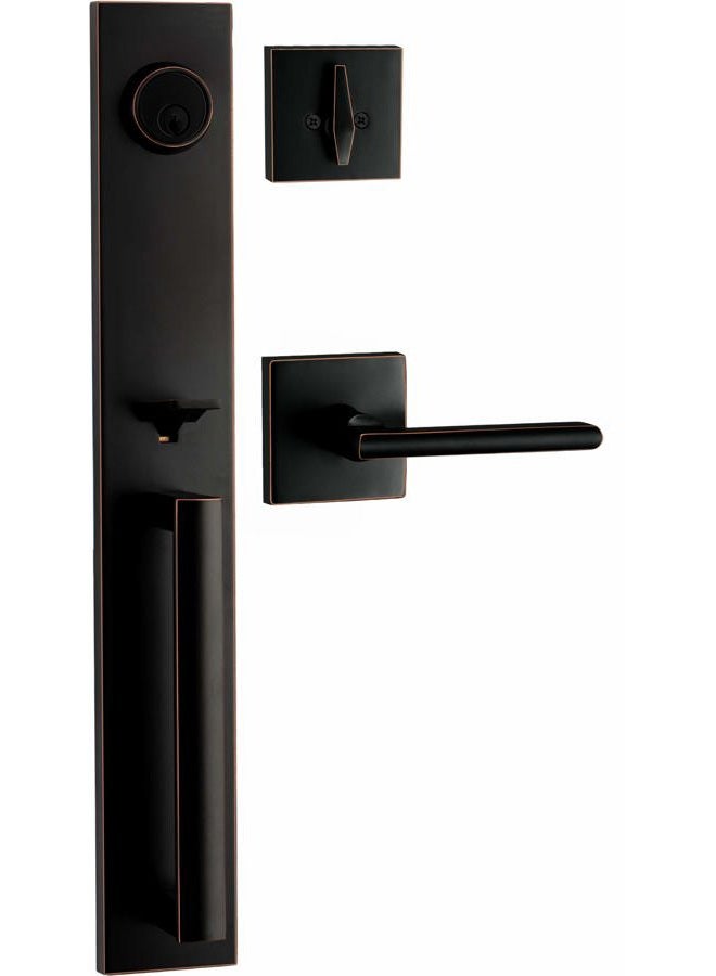 Berlin Modisch Full Escutcheon HandleSet Front Door Entry Handle and Deadbolt Lock Set Slim Square Single Cylinder Deadbolt and Lever Heavy Duty – Oil Rubbed Bronze Finish - Image 1