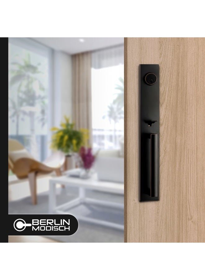 Berlin Modisch Full Escutcheon HandleSet Front Door Entry Handle and Deadbolt Lock Set Slim Square Single Cylinder Deadbolt and Lever Heavy Duty – Oil Rubbed Bronze Finish - Image 3
