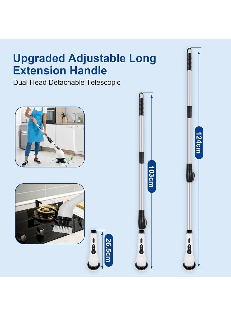 Rechargeable Motorized Rotating Floor Brush, 9 Interchangeable Brush Heads, Rechargeable Powerful Household Cleaning Brush, 3 Adjustable Telescopic Poles, For Bathroom Tubs and Tile Floors  - Image 2