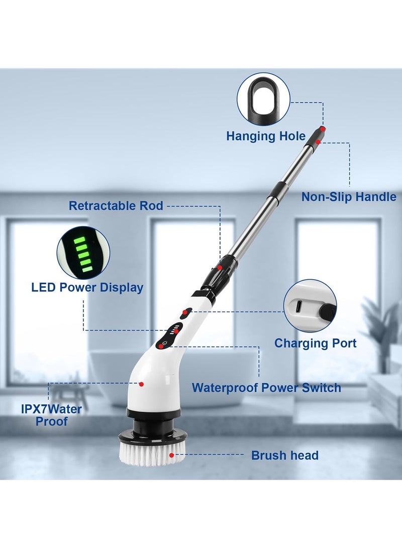 Rechargeable Motorized Rotating Floor Brush, 9 Interchangeable Brush Heads, Rechargeable Powerful Household Cleaning Brush, 3 Adjustable Telescopic Poles, For Bathroom Tubs and Tile Floors  - Image 4