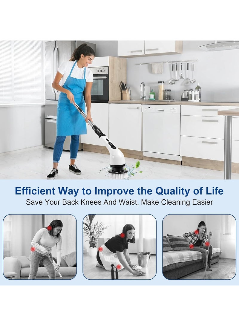 Rechargeable Motorized Rotating Floor Brush, 9 Interchangeable Brush Heads, Rechargeable Powerful Household Cleaning Brush, 3 Adjustable Telescopic Poles, For Bathroom Tubs and Tile Floors  - Image 5
