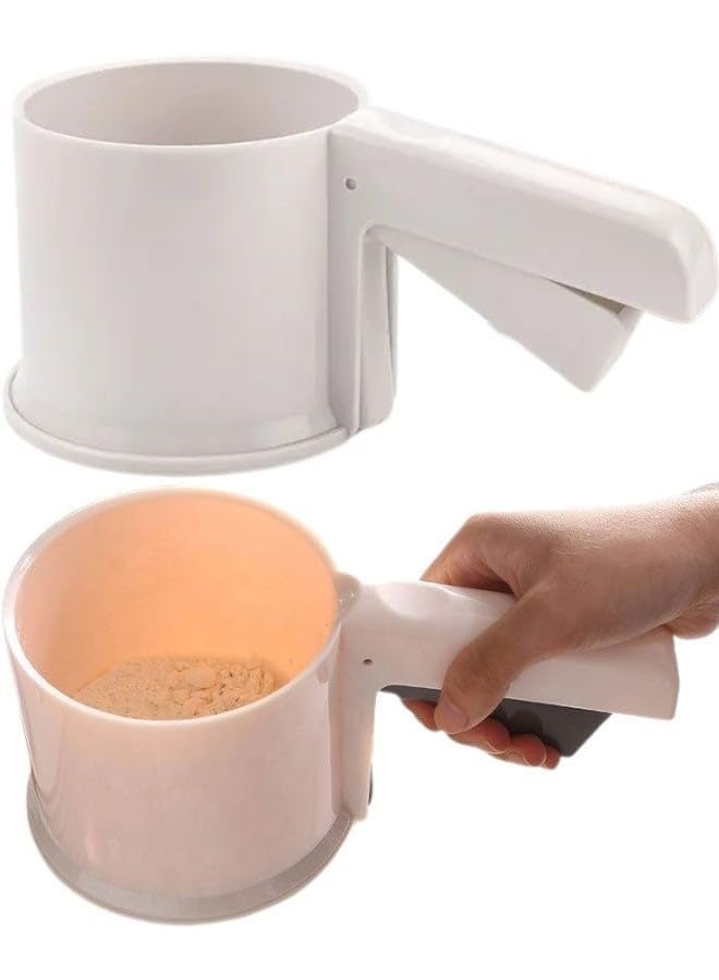 Double Mesh Handheld Flour Sifter – One-Hand Press Sieve for Baking Cakes, Cookies, and Desserts-Beige - Image 1