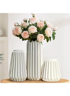 HOOKOR White Ceramic Vase -Set of 3 Boho for Modern Home Decor,Nordic Minimalism Decor Office Entryway Living Room Centerpiece Table Decorations Vases  - Image 3