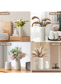 HOOKOR White Ceramic Vase -Set of 3 Boho for Modern Home Decor,Nordic Minimalism Decor Office Entryway Living Room Centerpiece Table Decorations Vases  - Image 4