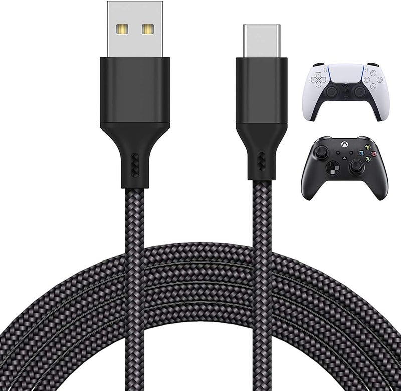 بريميفي كابل شحن بطول 10 أقدام لجهازي PS5 وXbox Series X/S، وجهاز Switch Pro Controller، من نوع USB مضفوف بالنايلون، يدعم تقنية الشحن السريع عبر منافذ Type-C، إكسسوارات لجهازي PlayStation 5 وXbox. - Image 1