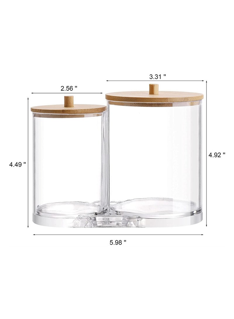 SYOSI Clear Organizer Jar, Cotton Swab Pads Holder,Cotton Ball Buds Dispenser Bathroom Jar Clear Organizer for Storage with Wood Lid - Image 5
