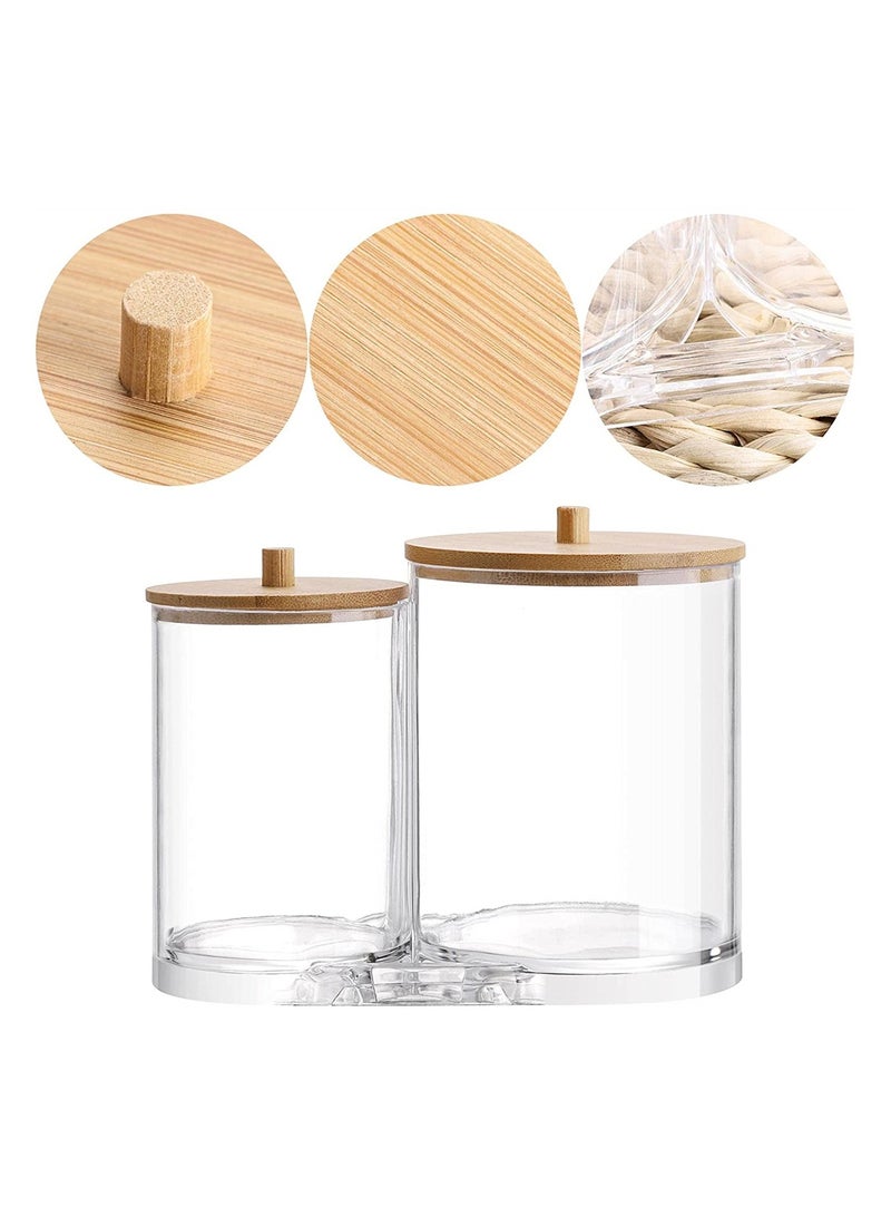 SYOSI Clear Organizer Jar, Cotton Swab Pads Holder,Cotton Ball Buds Dispenser Bathroom Jar Clear Organizer for Storage with Wood Lid - Image 2