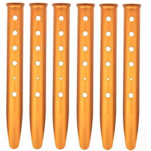 Ogrmar Aluminum Tent Stakes for Camping in Snow and Sand Tent Boating Hiking Backpacking Picnic Shelter Shade Canopy Outdoor Activity Pack of 6 (Orange, 6Pcs) - Image 1