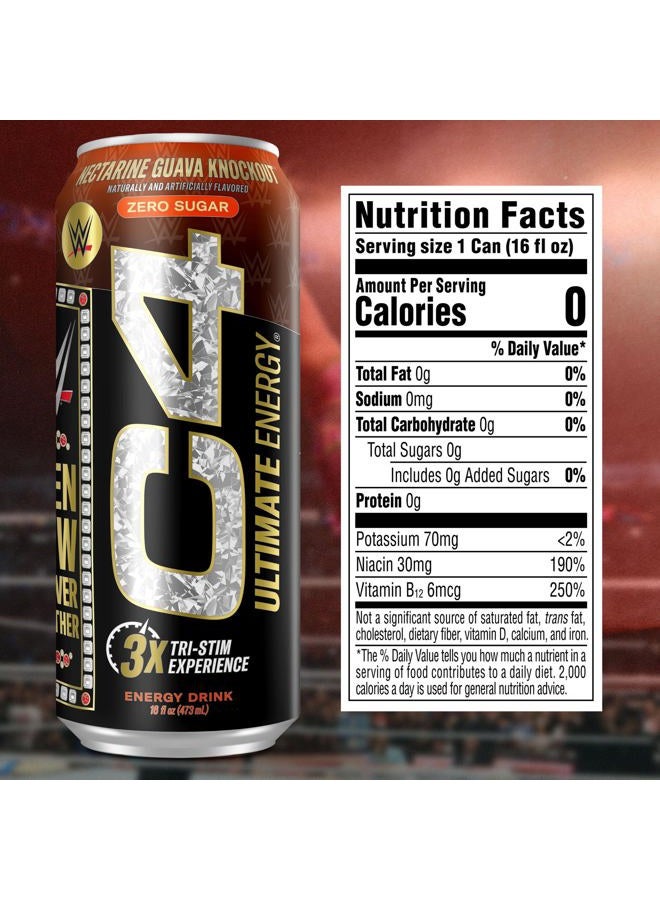 C4 Cellucor C4 Ultimate x WWE | 300mg Caffeine Sugar Free Energy Drink | Knockout Nectarine Guava | 16oz (Pack of 12) - Image 3