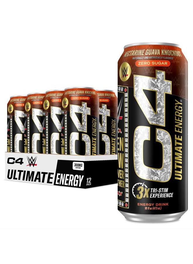 C4 Cellucor C4 Ultimate x WWE | 300mg Caffeine Sugar Free Energy Drink | Knockout Nectarine Guava | 16oz (Pack of 12) - Image 1