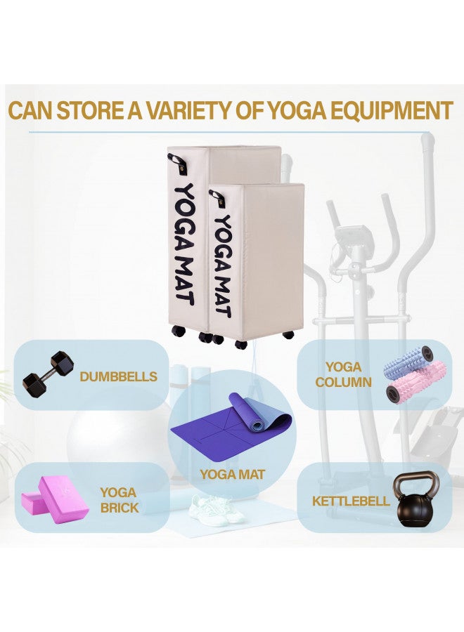 Twira Twira Yoga Mat Storage Racks, Home Gym Storage Rack for Foam Roller, Yoga Strap and Resistance Bands, Workout Equipment Corner Yoga Mat Holder with WheelsWhite - Image 3
