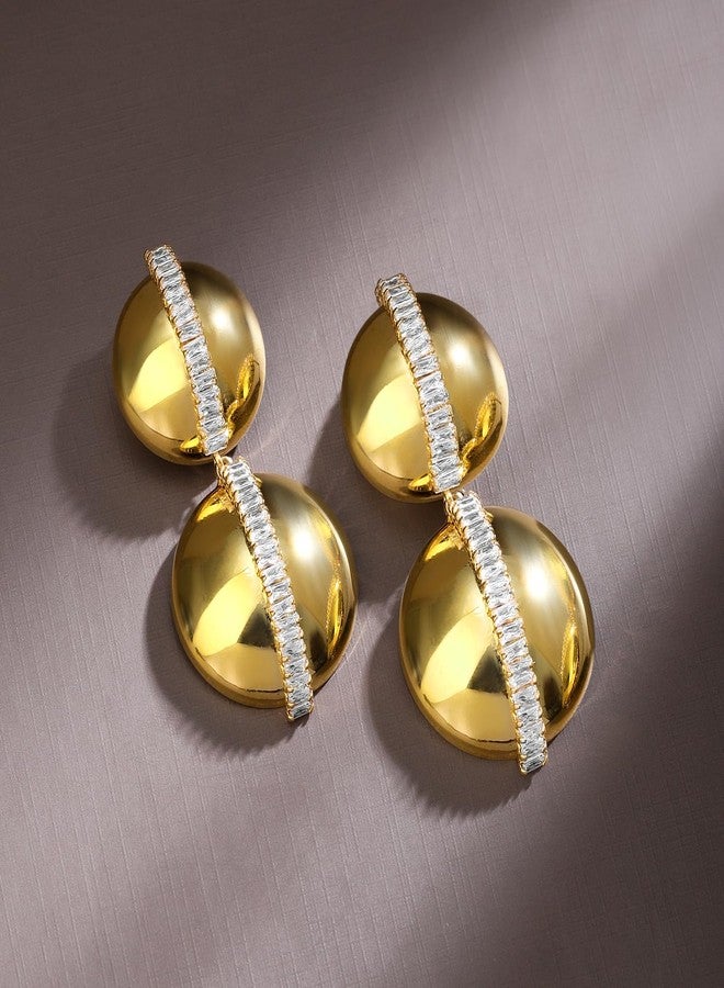 Rubans Voguish 18K Gold-Plated Double Dome Statement Earrings with Baguette Zirconia Accents - Image 5